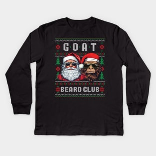 Funny Ugly Christmas Sweater Cool Santa & Sasquatch GOAT Beard Club Kids Long Sleeve T-Shirt